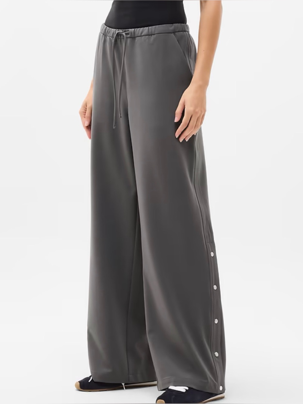 ATHLETA Shadow Gray Performance Tech Twill MVP Mid Rise Snap Wide Leg Pants S